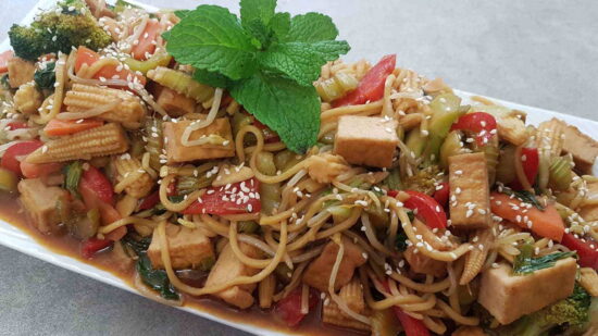 Vegetable Stir Fry with Tofu and Rice Noodles